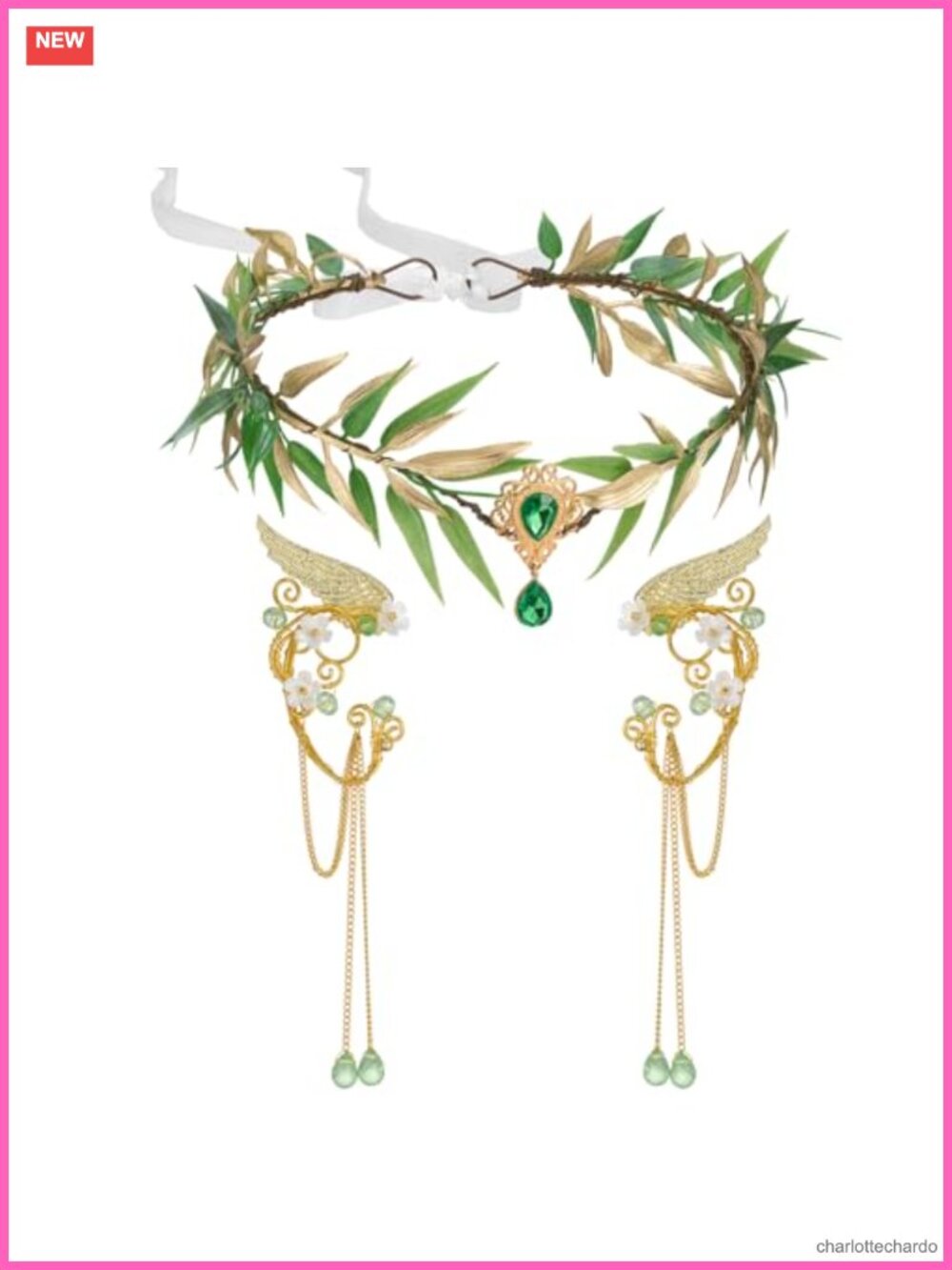 Fairy Flower Hairband Elf Ears Crystal Metal Cosplay Headpiece